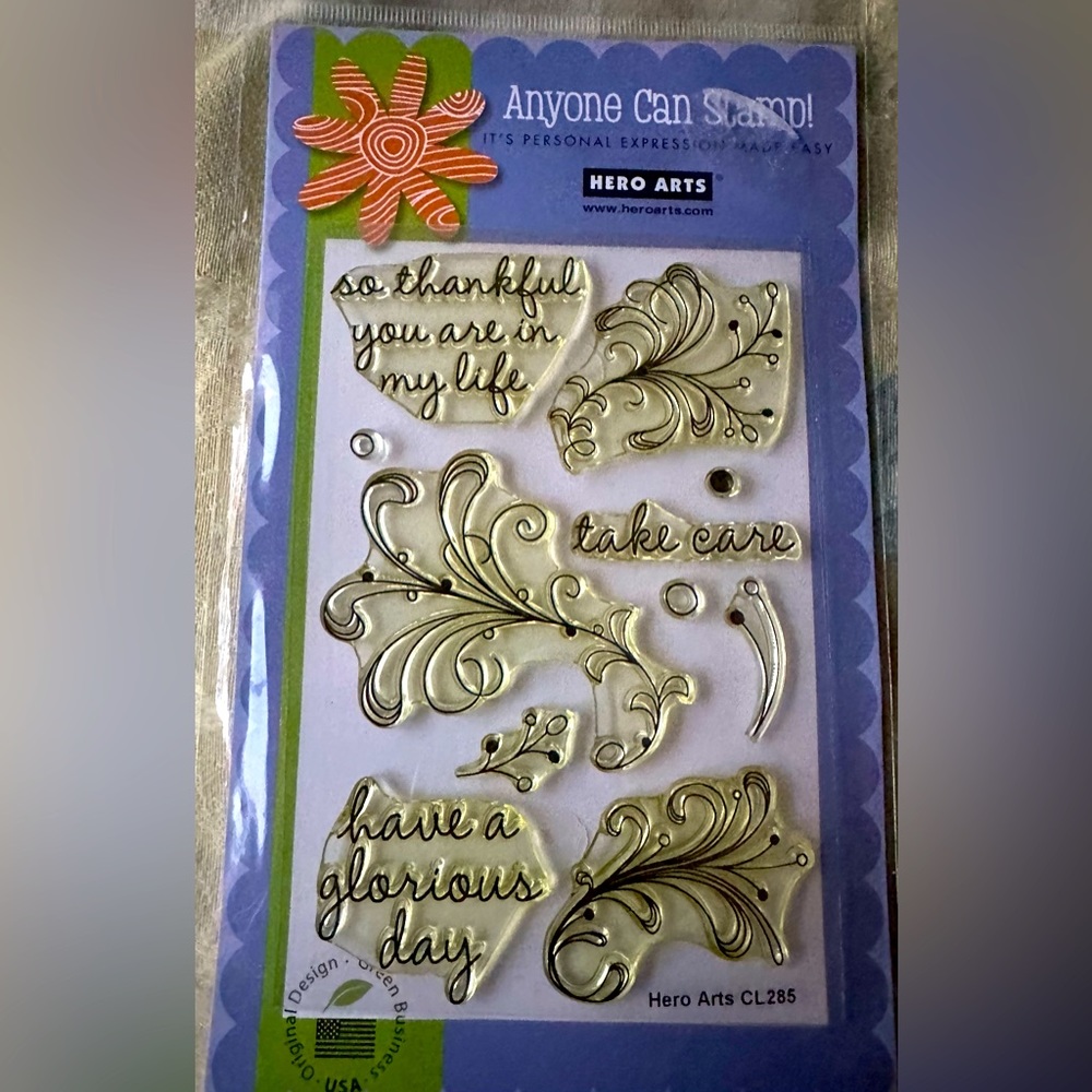 Retired NIP Hero Arts CL285 Dot Flourishes Clear Stamp Set